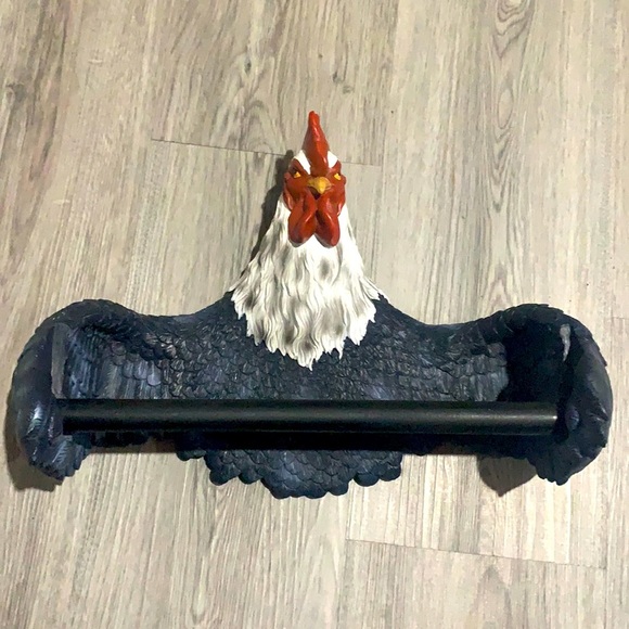 Rooster Paper Towel Holder - Black and White - Picture 2 of 4